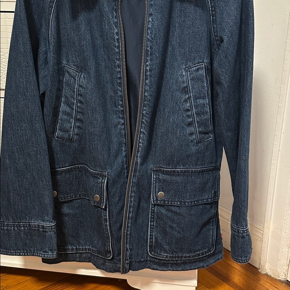 Levi's Dark Blue Denim Jacket with Brown Leather Collar - Picture 3 of 5